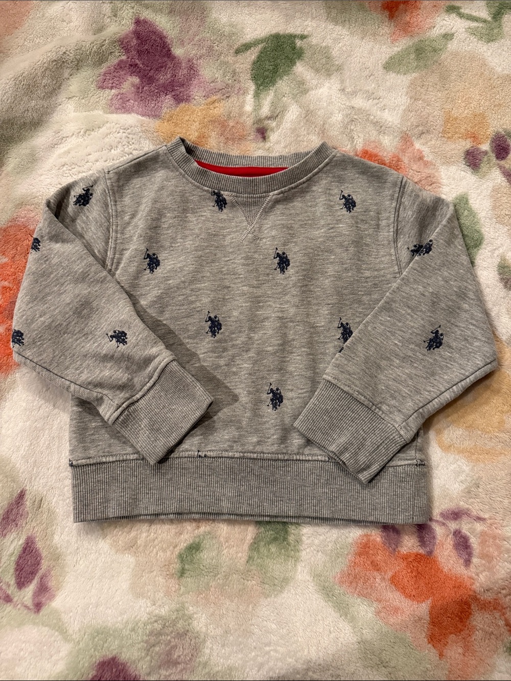 U.S. Polo Assn. Gray Crewneck Sweatshirt with Navy Polo Logos
